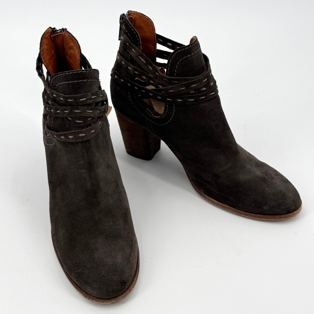 Frye Naomi Charcoal Grey Suede Whipstitch Ankle Boots Women 8.5 Fall Autumn